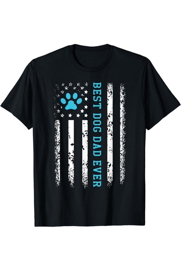 USA Flag Best Dog Dad Ever American Puppy Lover Paw T-Shirt