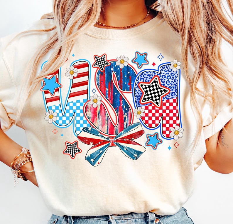 USA Flags And Bow Graphic Dyed Tee main image 1