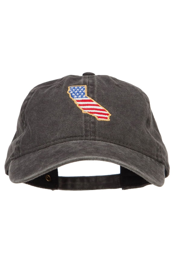 USA Flag California Map Embroidered Washed Buckle Cap - Black OSFM