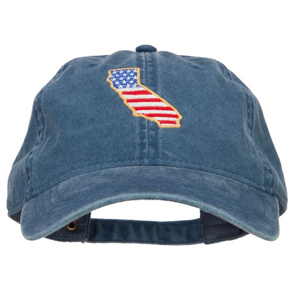 USA Flag California Map Embroidered Washed Buckle Cap - Navy OSFM