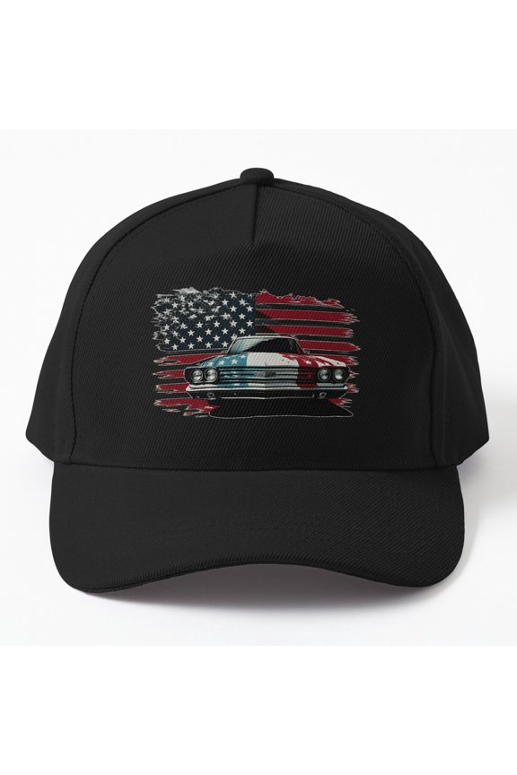 USA Flag Car Baseball Hat, American Automotive Graphic Design, Classic Cap