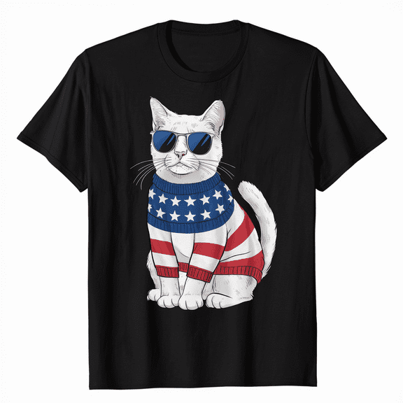 USA Flag Cat Shirt 4th of July American Independence Day Tee