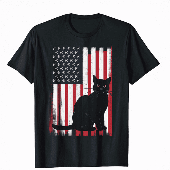 USA Flag Cat T-Shirt - 4th of July American Independence Day Tee