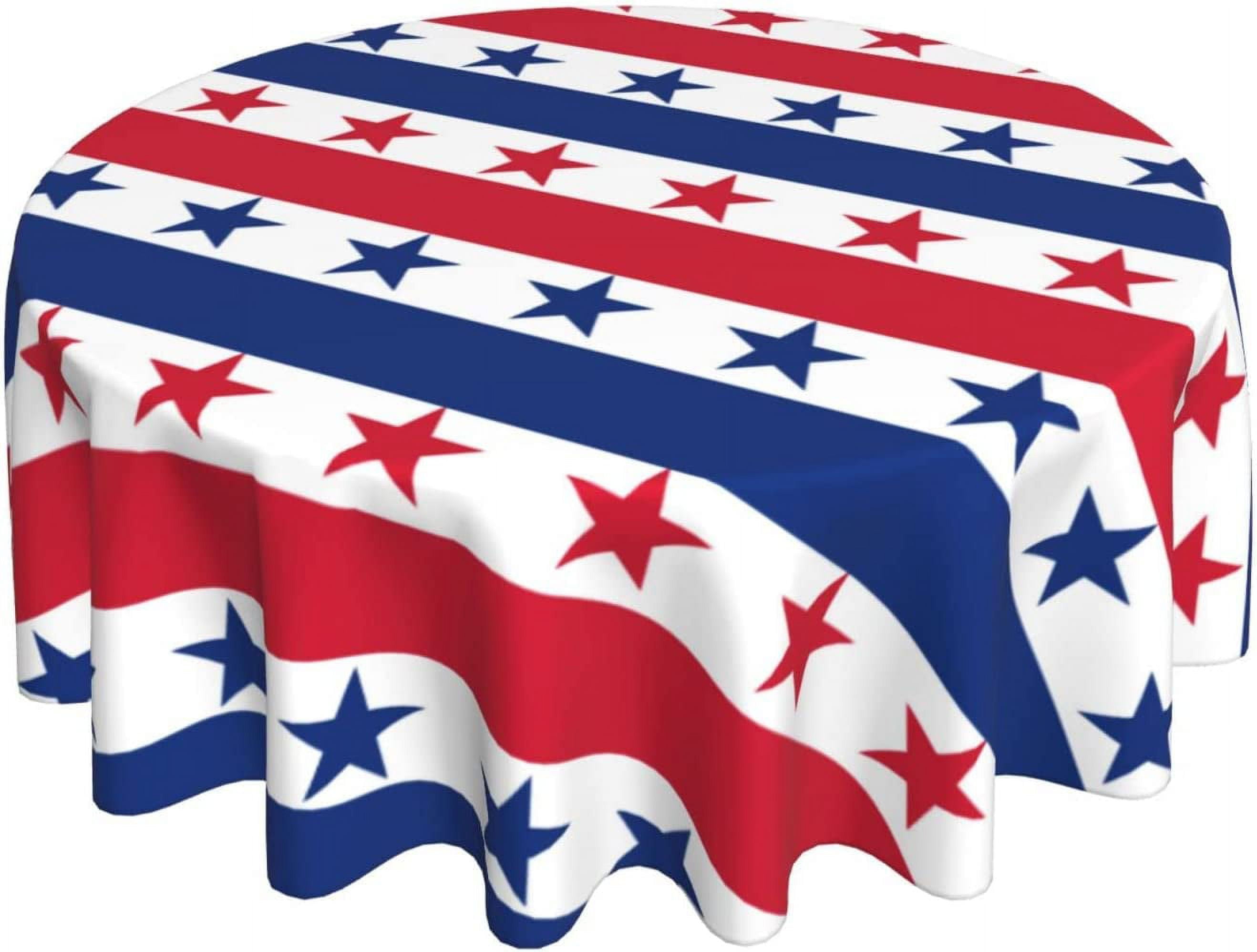 USA Flag Checkered Tablecloth Round 60\u201dx60\u201d Stars Patriotic