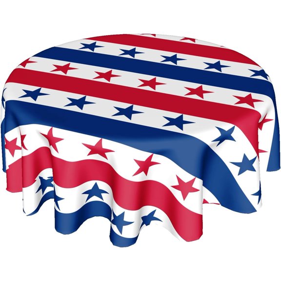 USA Flag Checkered Tablecloth Round 70”x70” Stars Patriotic Table Cloths for Parties Waterproof Fabric Protector for July 4th Independence Day Small Tablecloths Decor for Party Holiday Home