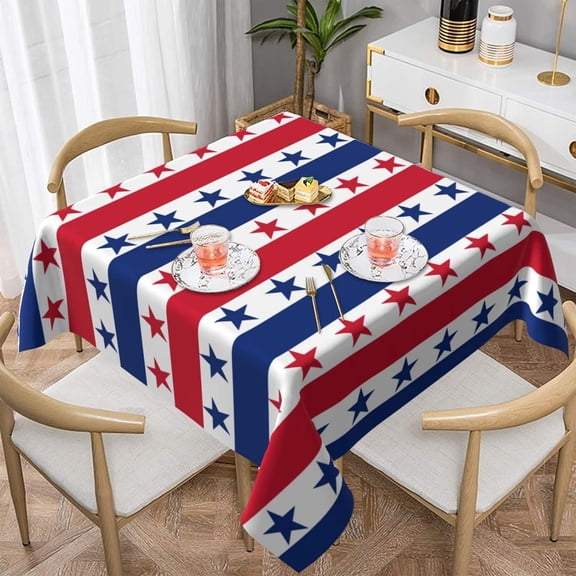 USA Flag Checkered Tablecloth Square 54x54 in Stars Patriotic Plaid Table Cloths for Parties Waterproof Protector for July 4th Independence Day Small Tablecloths Decorative for Party Holiday