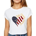 thumbnail image 1 of USA Flag Color Love Heart Graphic Top Cross Freedom Women's Summer Crewneck T-Shirts White 3X-Large, 1 of 5