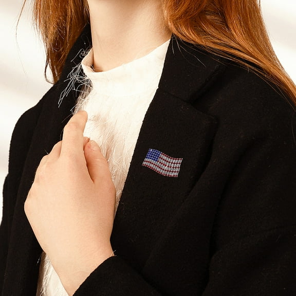 USA Flag Corsage Brooch Pin - Enamel Crystal Waving Patriotic Lapel Pin for Clothes, Scarf, Bag, Hat - Silver Alloy Jewelry (4.3x2.4cm & 4.8x4.4cm) - Gift Box Included