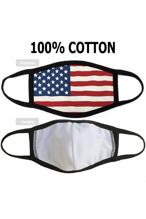 USA Flag Cotton Mask Reusable Face Covering 2-Layer Masks United States Patriotic Washable Water Resistant For Adults Mascaras Tapabocas (Made in USA)