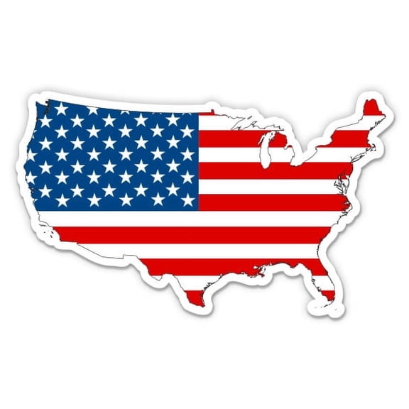 USA Flag Country Shape American Pride - 5" Vinyl Sticker - For Car Laptop I-Pad - Waterproof Decal