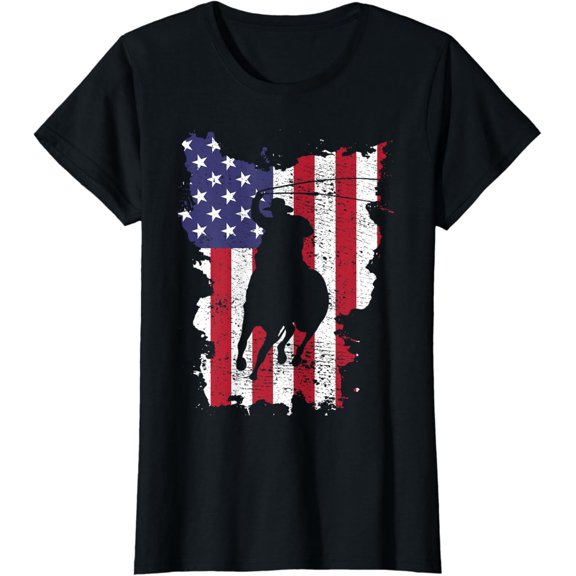 USA Flag Cowboy Roping T-Shirt