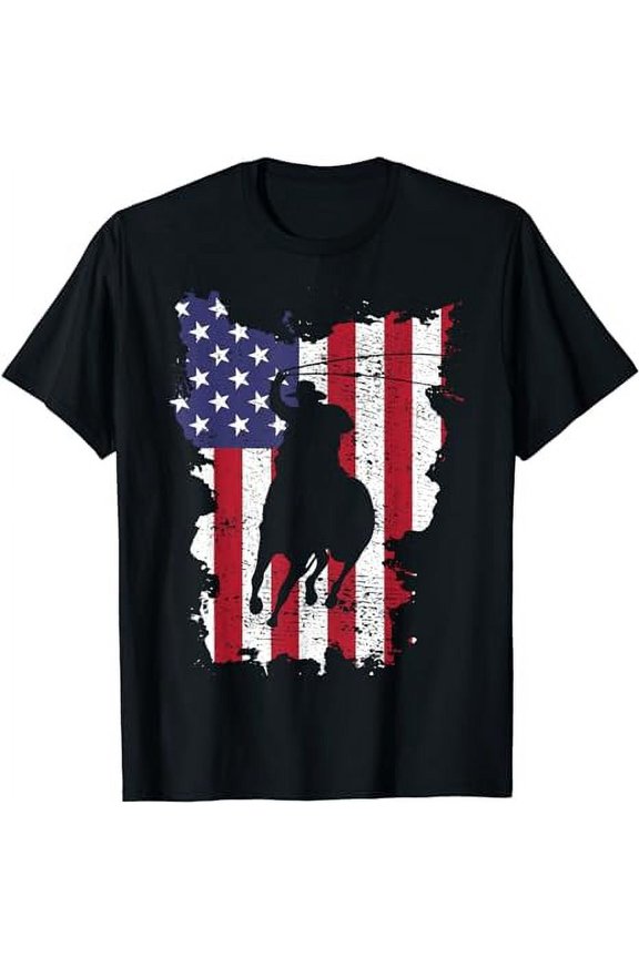 USA Flag Cowboy Roping T-Shirt