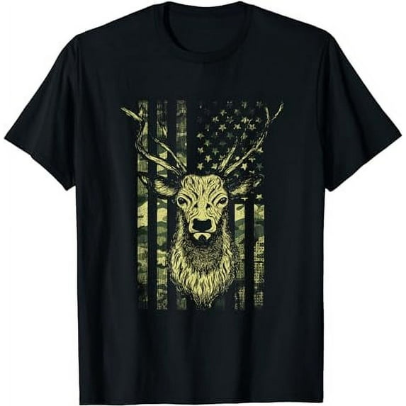 USA Flag Deer Camo Hunting T-Shirt