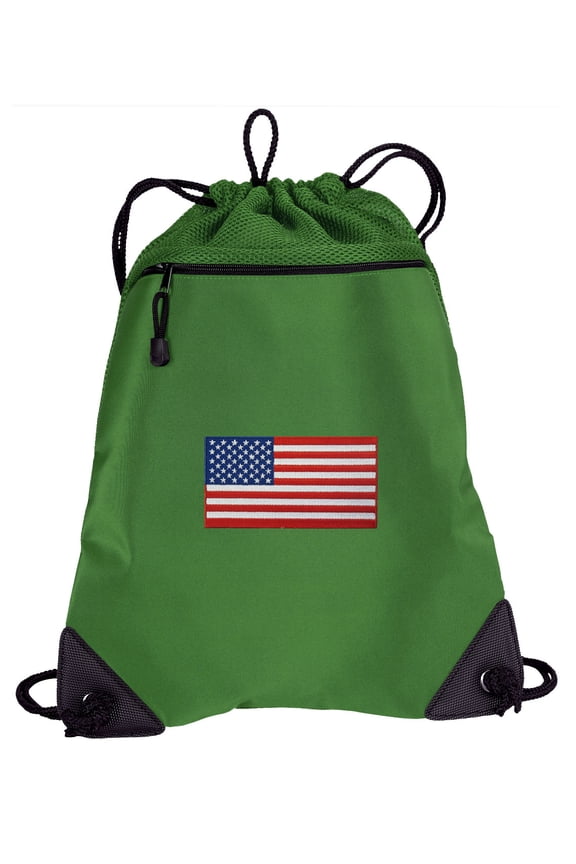 USA Flag Drawstring Bag TWO SECTION American Flag Cinch Backpack Pack - Unique Mesh & Microfiber Sections