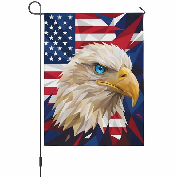 USA Flag Eagle Garden Flag 12 x 18 Inches, Geometric Red Blue Star Stripe Flag Eagle Weather Proof Outdoor Patio Flags Double Sided Small Garden Decoration for Yard Outside Home