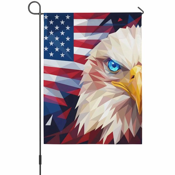 USA Flag Eagle Garden Flags For Outdoor, Geometric Red Blue Star Stripe Flag Eagle Head Small Double Side Yard Flags Weather Proof Garden Decor for Lawn Outside Holiday 12 x 18 Inches