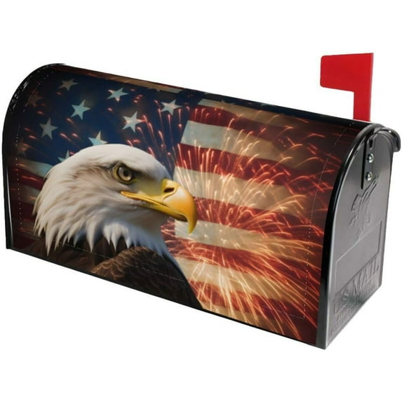 USA Flag Eagle Mailbox Covers, Firework Magnetic Post Box Cover Wraps Standard Size 21x18 in for Garden Yard Decor