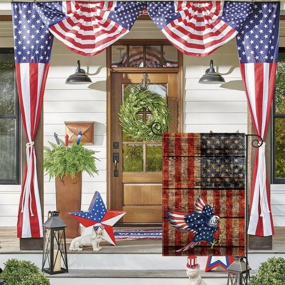 MIZHONA USA Garden Flag American Outdoor Yard Burlap Flag 4th of July Eagle Patriotic Decoration 12" x 18"
