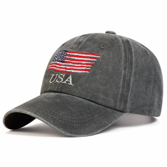 USA Flag Embroidered Baseball Cap for Women Men Washed Stars and Stripes Hat Vintage Hat Fashion Trucker Cap Adjustable Summer Sun Hat Outdoor Sports Pre-Curved Visor