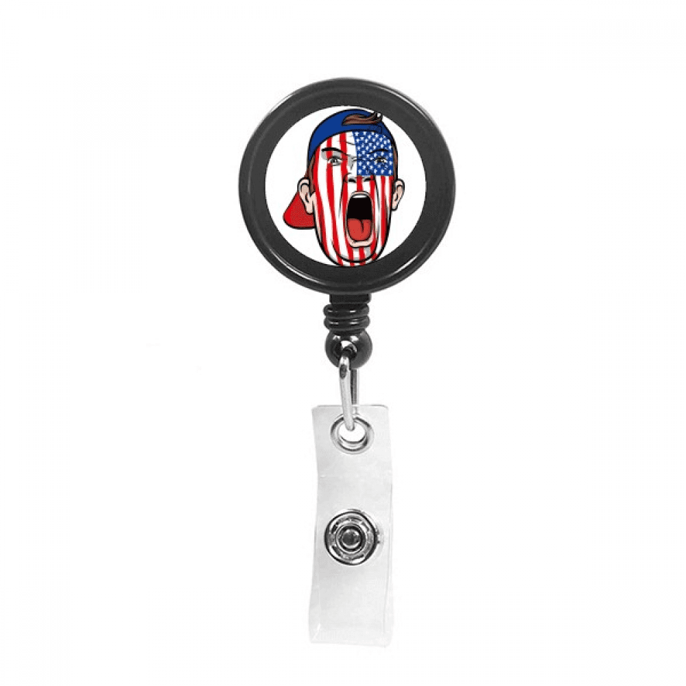 USA Flag Facial Painting Makeup Cap Retractable Keychain Badge Holder ID Badge