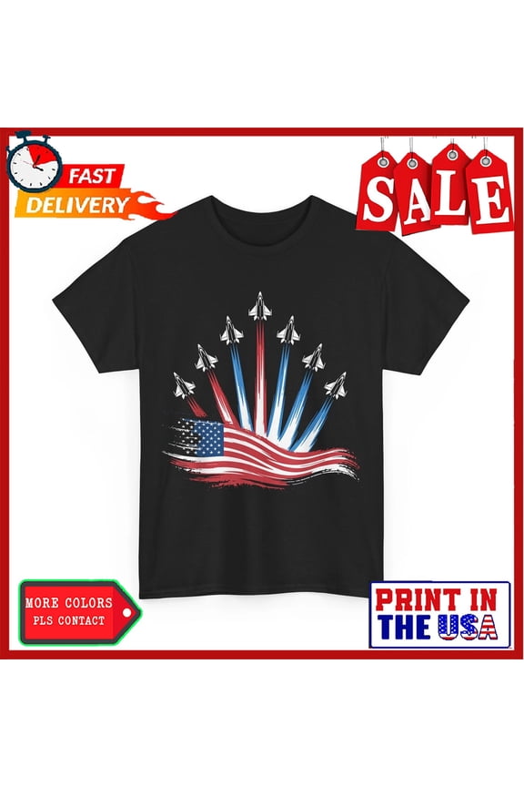 USA Flag Fighter Jets Boys 4th Of July Men Women Aviation T-Shirt