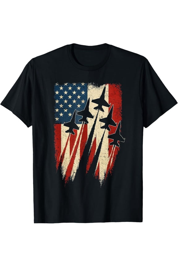 USA Flag Fighter Jets Fourth July T-Shirt