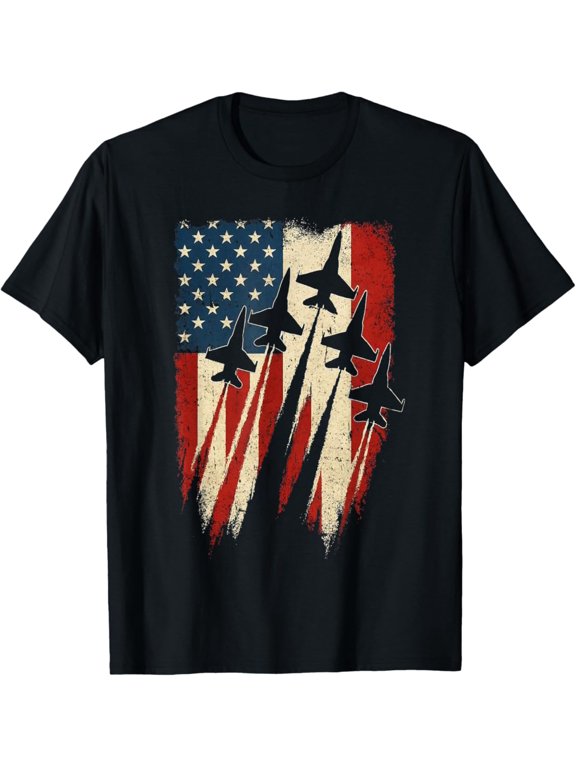USA Flag Fighter Jets Fourth July T-Shirt