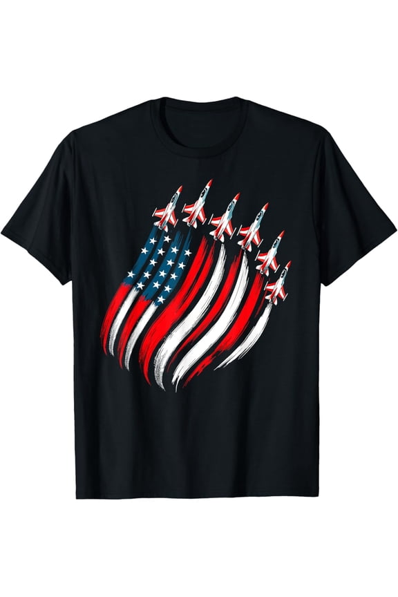 USA Flag Fighter Jets Graphic T-Shirt