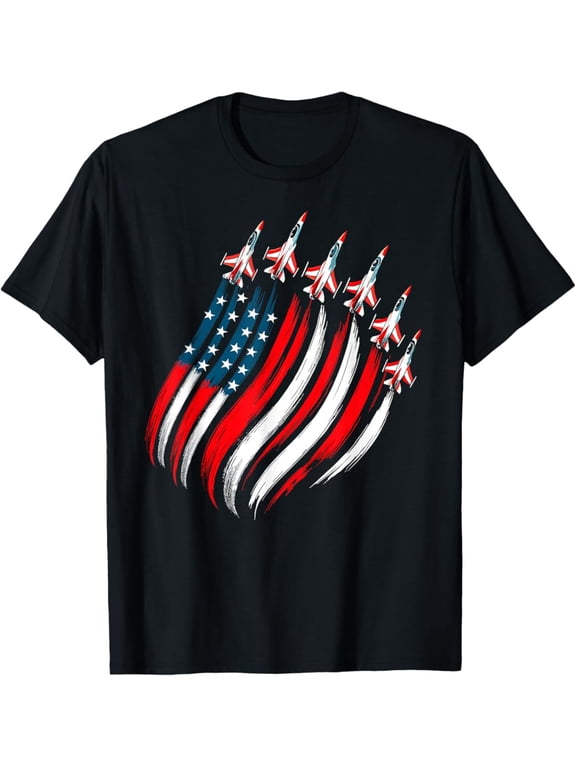 USA Flag Fighter Jets Graphic T-Shirt