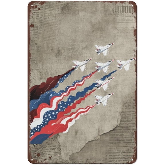 USA Flag Fighter Jets Metal Sign Decor for Home Bar Indoor Outdoor 8 x 12 Inches