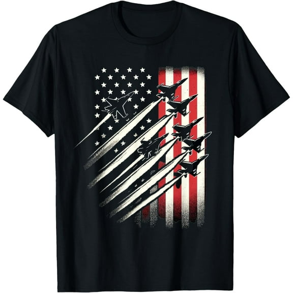 USA Flag Fighter Jets Patriotic America Memorial July 4th T-Shirt Tops Tee