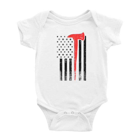 USA Flag Firefighter Axe Baby Clothes Bodysuit Infant Boy Girl Unisex