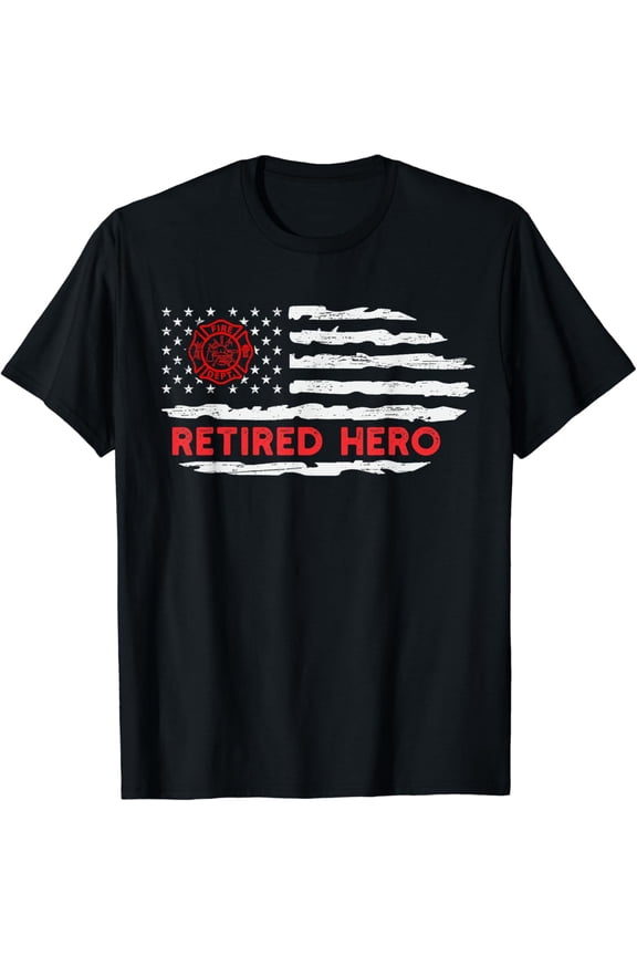 USA Flag Firefighter Retired Hero Fireman Retirement Vintage T-Shirt mens t shirt，black，women，funny，misfits，men，journey