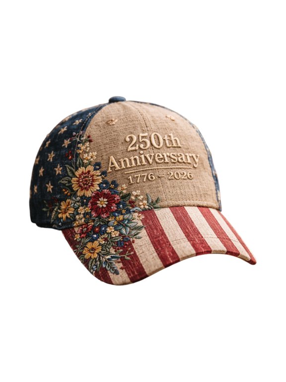 USA Flag Floral Embroidered Denim Baseball Cap 250th Anniversary of United States 1776- Retro Distressed Adjustable Hat C
