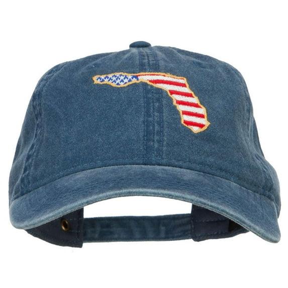 USA Flag Florida Map Embroidered Washed Buckle Cap - Navy OSFM