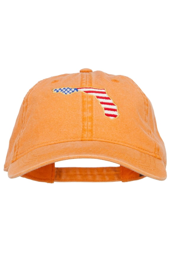 USA Flag Florida Map Embroidered Washed Buckle Cap - Orange OSFM