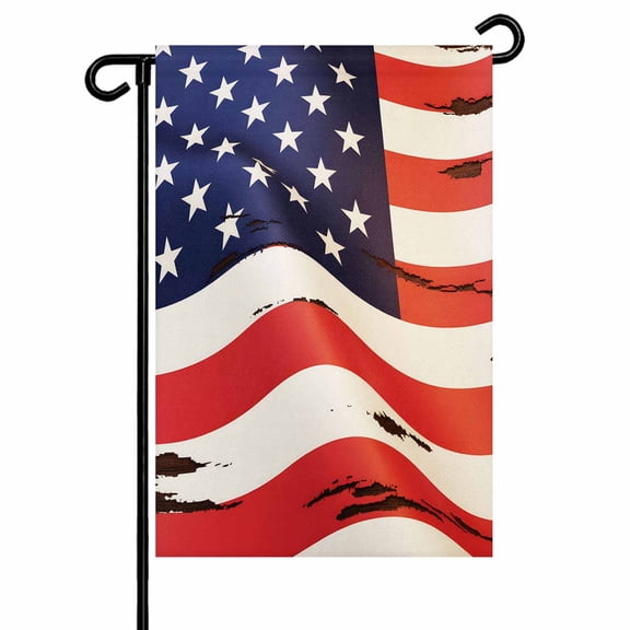 USA Flag Garden Flag 12x18 Inch Red White Stripes Stars Shabby Vintage Style Double Sided Small Decorative Garden Flags for Outside, Outdoor Yard Porch Lawn Decoration