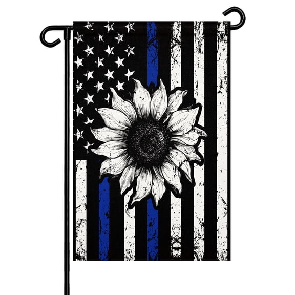 USA Flag Garden Flag 12x18 Inch Sunflower Retro Blue Strip Star Independence Day Double Sided Small Decorative Garden Flags for Outside, Outdoor Yard Porch Lawn Decoration