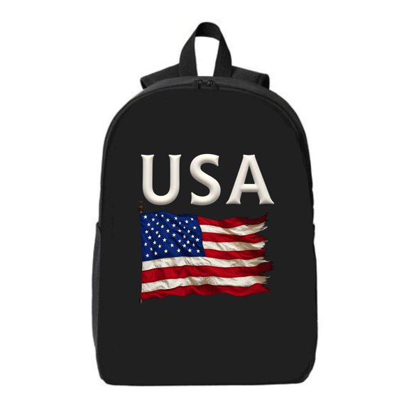 USA Flag Graphic Laptop Backpack - Travel Bag Fits 15 " Laptop & iPad Stylish Black Design with Bold White " USA " Letters