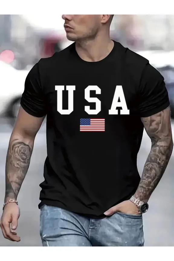USA Flag Graphic Print National Pride Style Unisex T-Shirt, S-5XL