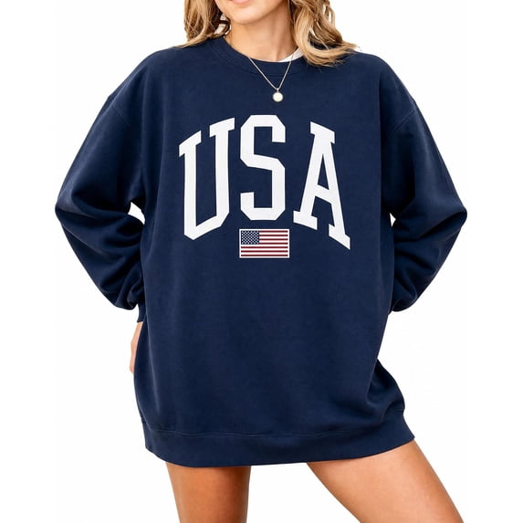 USA Flag Graphic Sweatshirt for 4th of July – Unisex Pullover for Women and Men, 80% Cotton, Perfect for Independence Day
