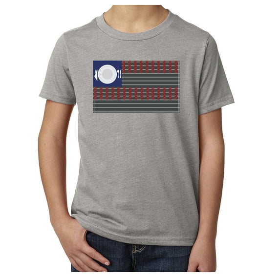 USA Flag Grill T-shirt, Kids 4th of July Shirts, Youth Graphic T-shirts - Heather Grey MH200YPATRIOT S10 S