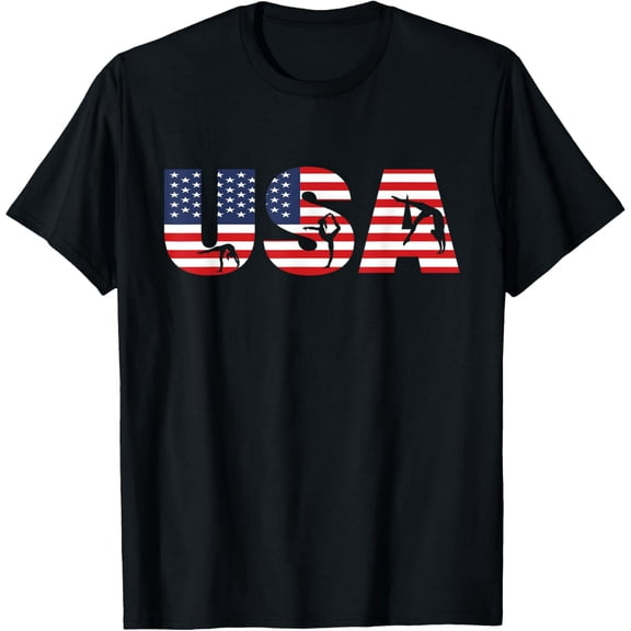 USA Flag Gymnastics Graphic for Women Gymnast Fan Casual Short Sleeve Tee Shirt