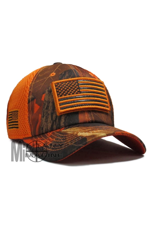 USA Flag Hat Hunter Orange Blaze Hunting Detachable Patch Micro Mesh