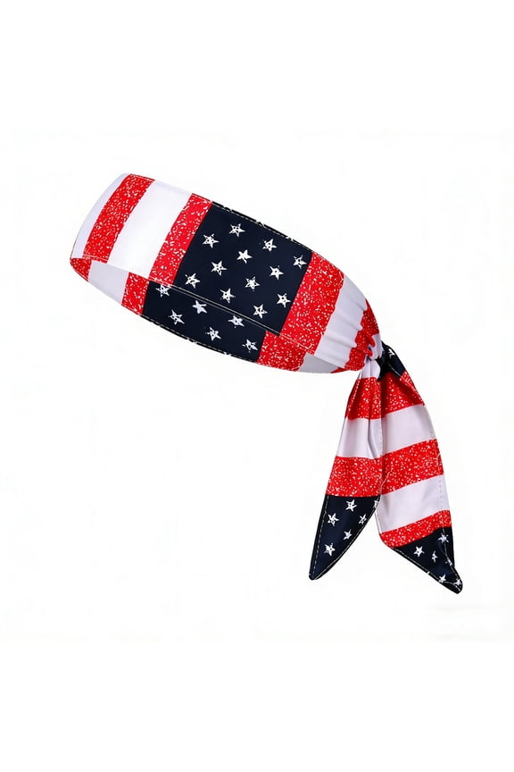 USA Flag Headband Sports Tie Headband Bandana Running Athletic Sweat Band Elastic Adjustable Sport Head Tie for Men Women Head Ties J One Size