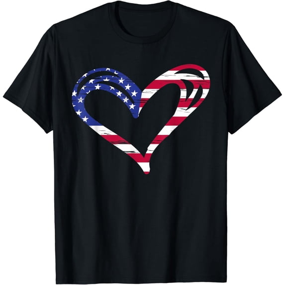 USA Flag Heart American Patriotic Armed Forces Memorial Day T-Shirt