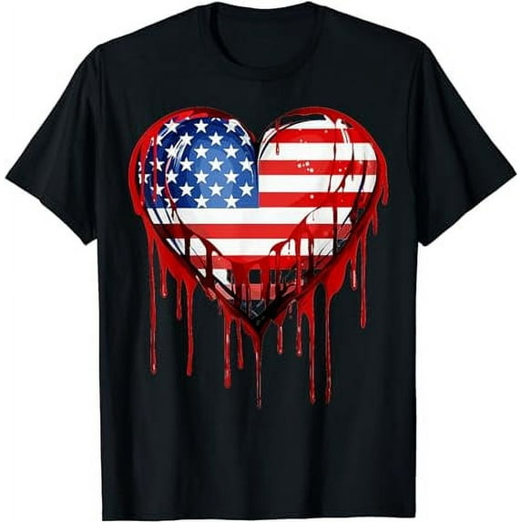 USA Flag Heart American Patriotic Armed Forces Memorial Day T-Shirt