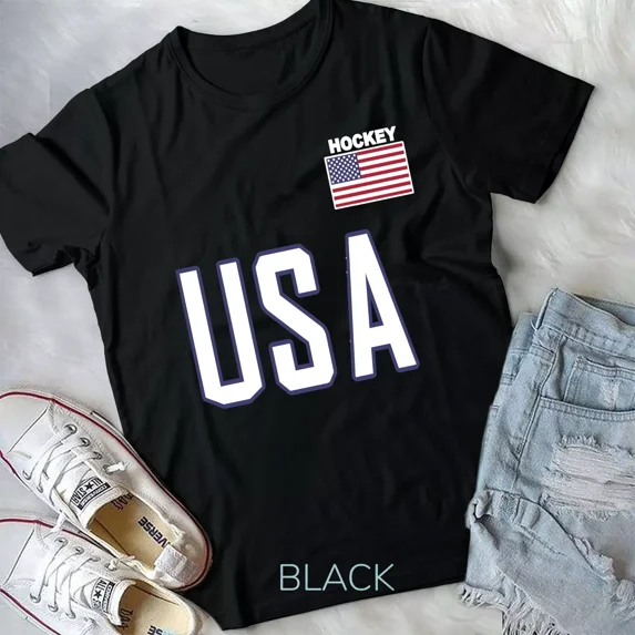 USA Flag Hockey, Cool Hockey Team and Sports Themed Gift Graphic Unisex T-Shirt, up to 5XL