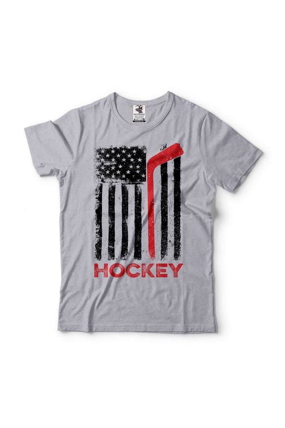 USA Flag Hockey Flag T-Shirt American Team Hockey USA Flag T shirt USA Hockey Fan T-shirt (Small Grey)