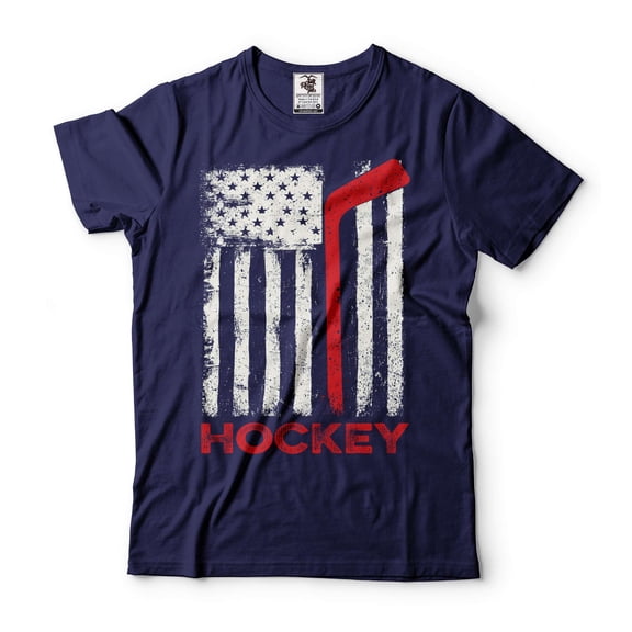 USA Flag Hockey Flag T-Shirt American Team Hockey USA Flag T shirt USA Hockey Fan T-shirt (Small Navy Blue)